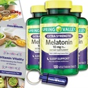 Spring Valley Extra Strength Melatonin Tablets with Lemon Balm Dietary Supplement for Support 10 mg 120 Ct 3 pk (360 Total) + Vitamin Vitality & Pill Container (5 Items)!