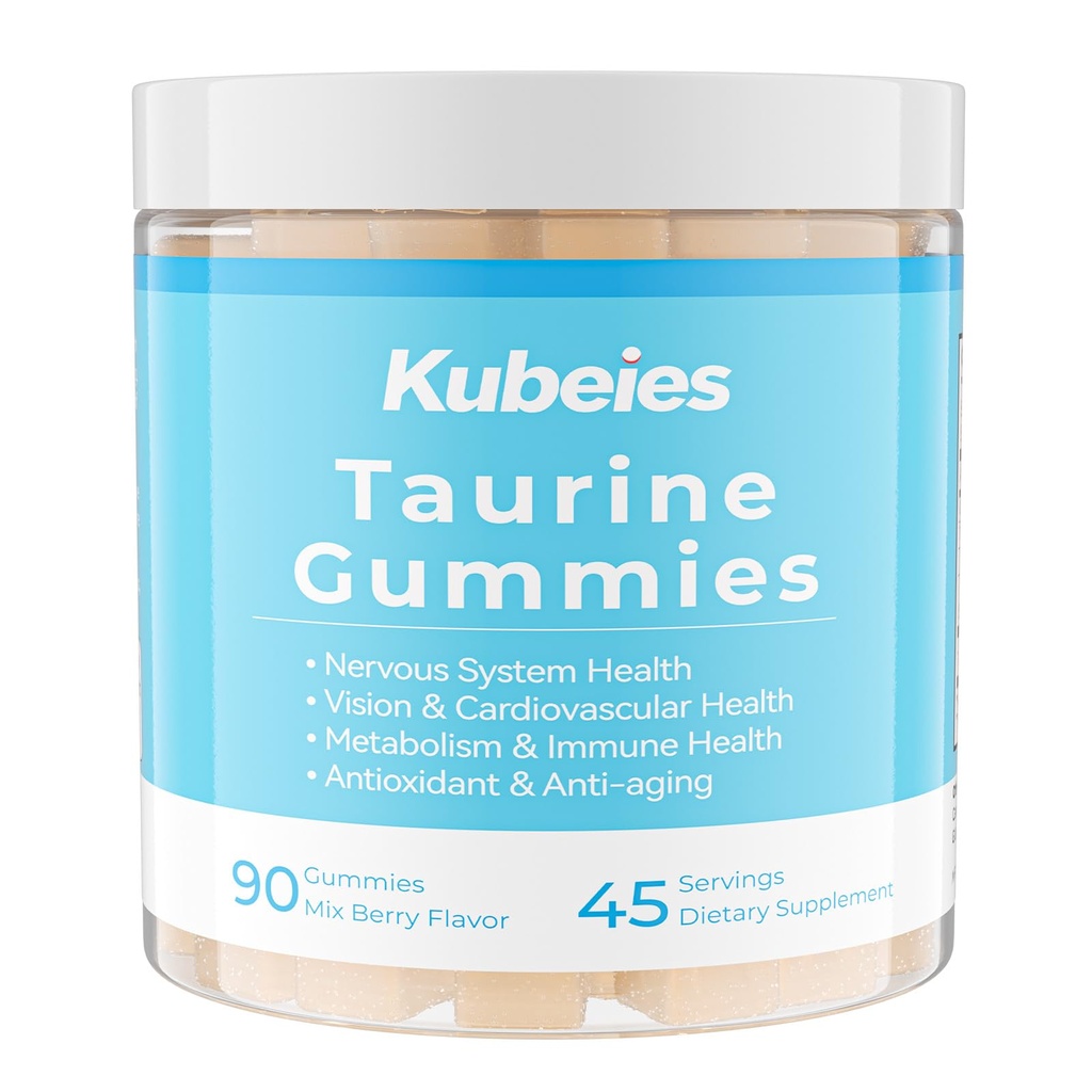 Taurine Gummies 1000mg, Support Nervous System, Cardiovascular, Vision and Immune Health, Antioxidant, Anti-Aging, Sugar Free, Pectin, Mix Berry, 90