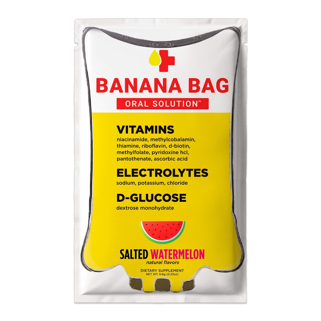 Banana Bag Oral Solution Packets 5pk — Electrolytes Powder Packets Drink Mixes, Salt Electrolytes, Instant Hydration, Vitamin C & B-Complex - Salted Watermelon