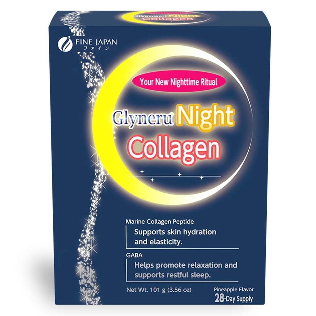 FINE JAPAN Glycine Night Collagen Sticks- Glycine + Collagen Peptide - Sugar Free - V.C, V.B1, V.B6, V.B12 (28 Servings)