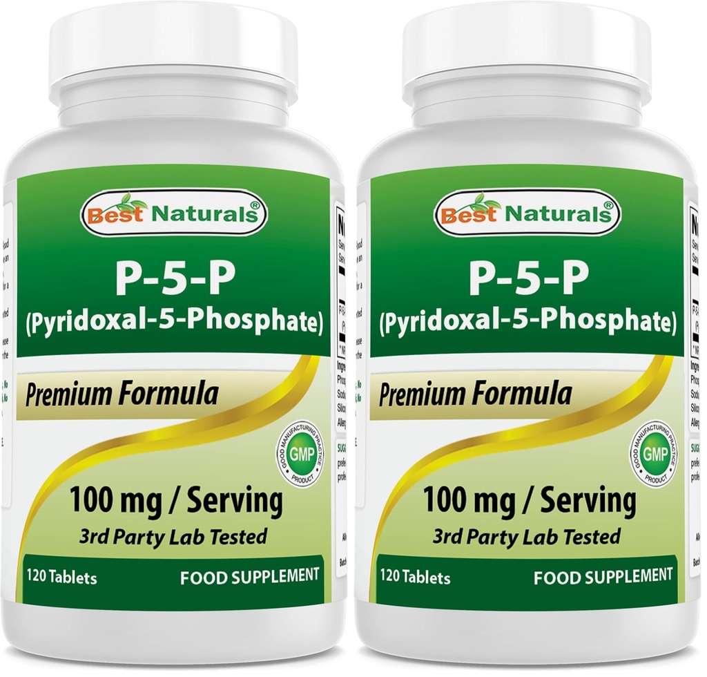 Best Naturals P5P Vitamin B6 (Pyridoxal 5 Phosphate) 100 mg/Serving - 120 Tablets - an Active Form of Vitamin B6. (Pack of 2)
