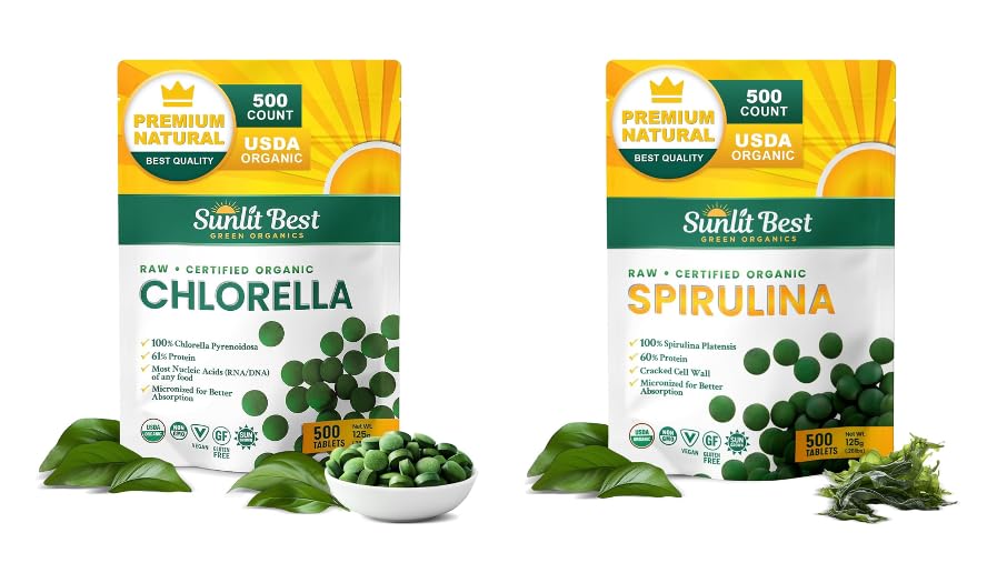 Sunlit Best Premium Chlorella & Spirulina 500 Count Tablet Bundle | for Immune Support, Energy, Wellbeing