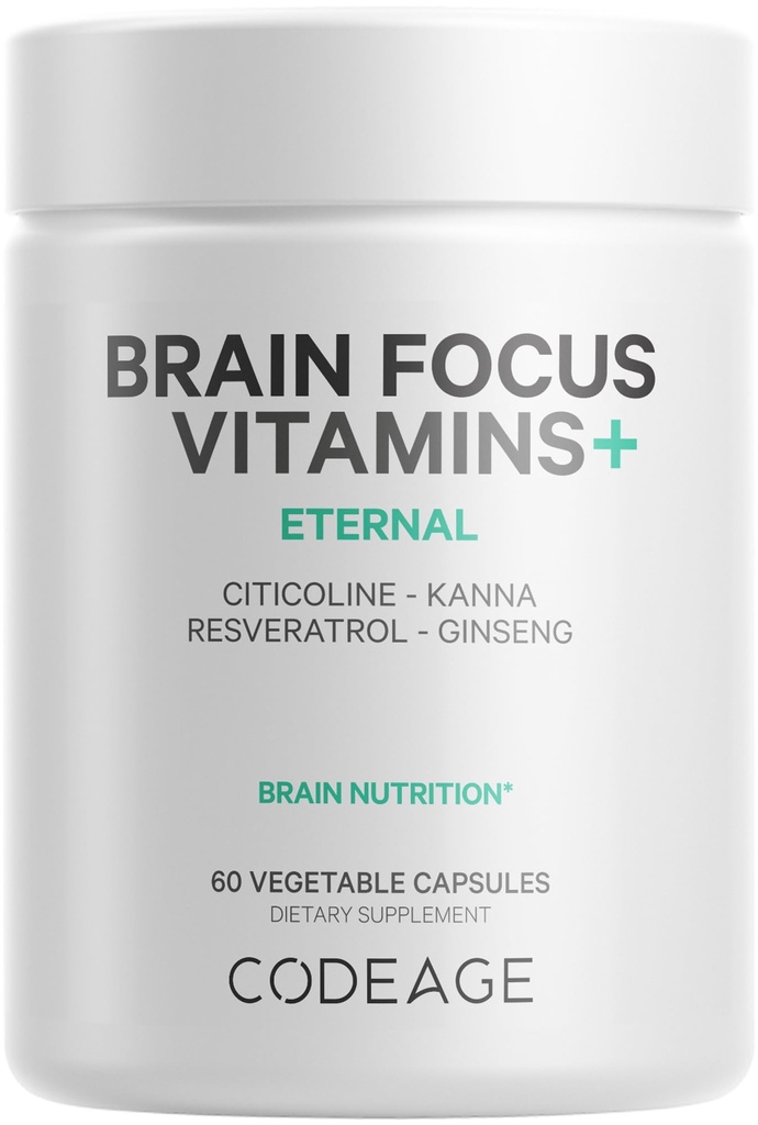 Codeage Brain Focus Vitamins+ Nootropic Supplement with Citicoline as Cognizin, Panax Ginseng, Resveratrol, Gotu Kola, Vitamin B12 Methylcobalamin - Liposomal Delivery - Non-GMO - 60 Capsules