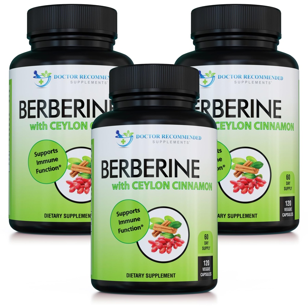 DOCTOR RECOMMENDED SUPPLEMENTS Berberine with Ceylon Cinnamon - 1200mg Berberine & 100mg Organic Ceylon Cinnamon - 120 Veggie Capsules, (Pack of 3)