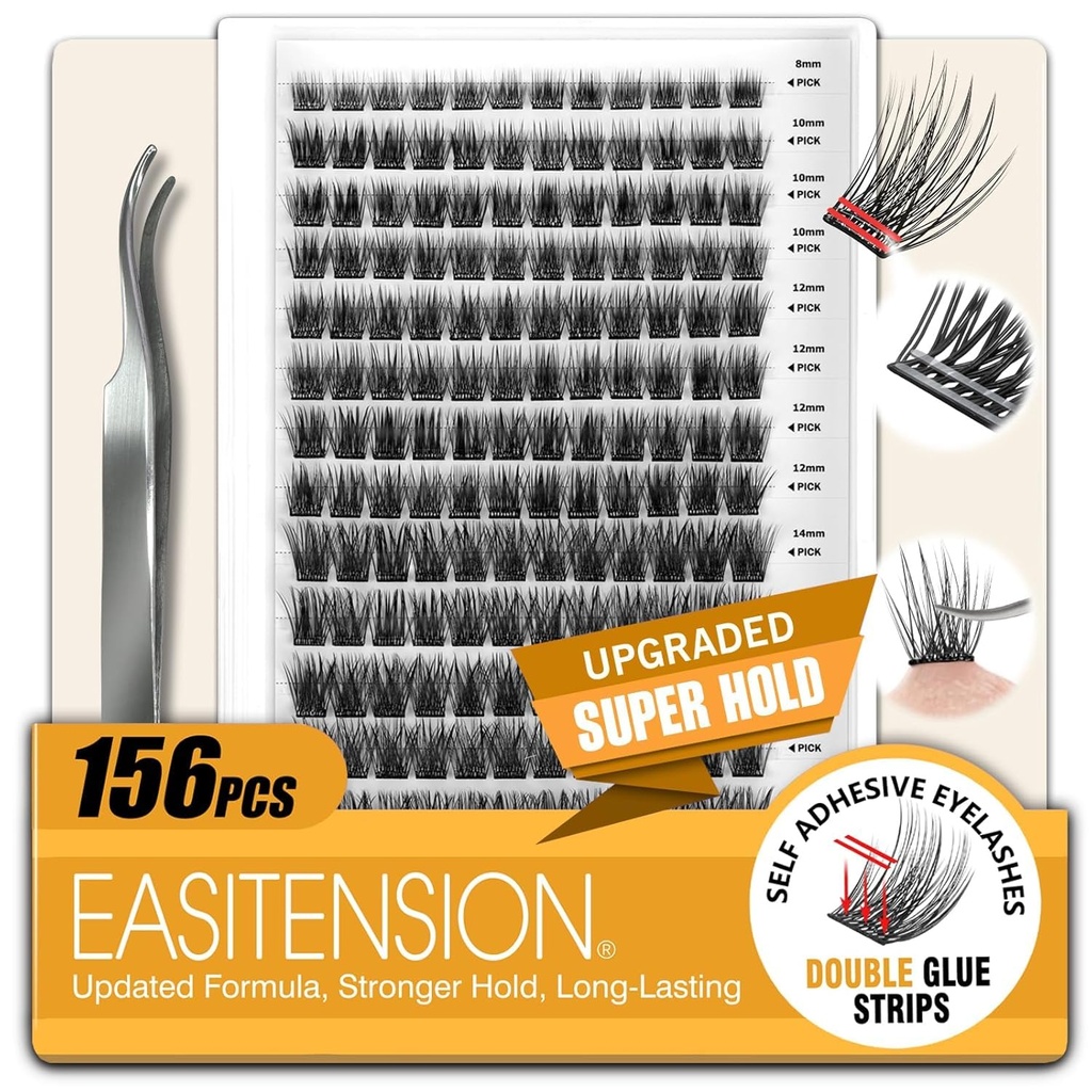156 PCS Self Adhesive Eyelashes Clusters Kit Lash Clusters DIY Eyelashes Pre Glued No Glue Needed No Remover No residue