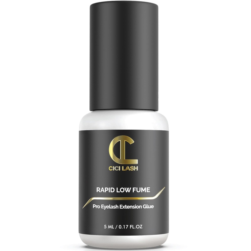 Rapid Low Fume Eyelash Extension Glue for Professionals - Maximum 8 Week Retention / 1 Second Drying Time Semi Permanent Individual/Volume Lash Extension Glue with Deep Black Color - Latex Free 5ml