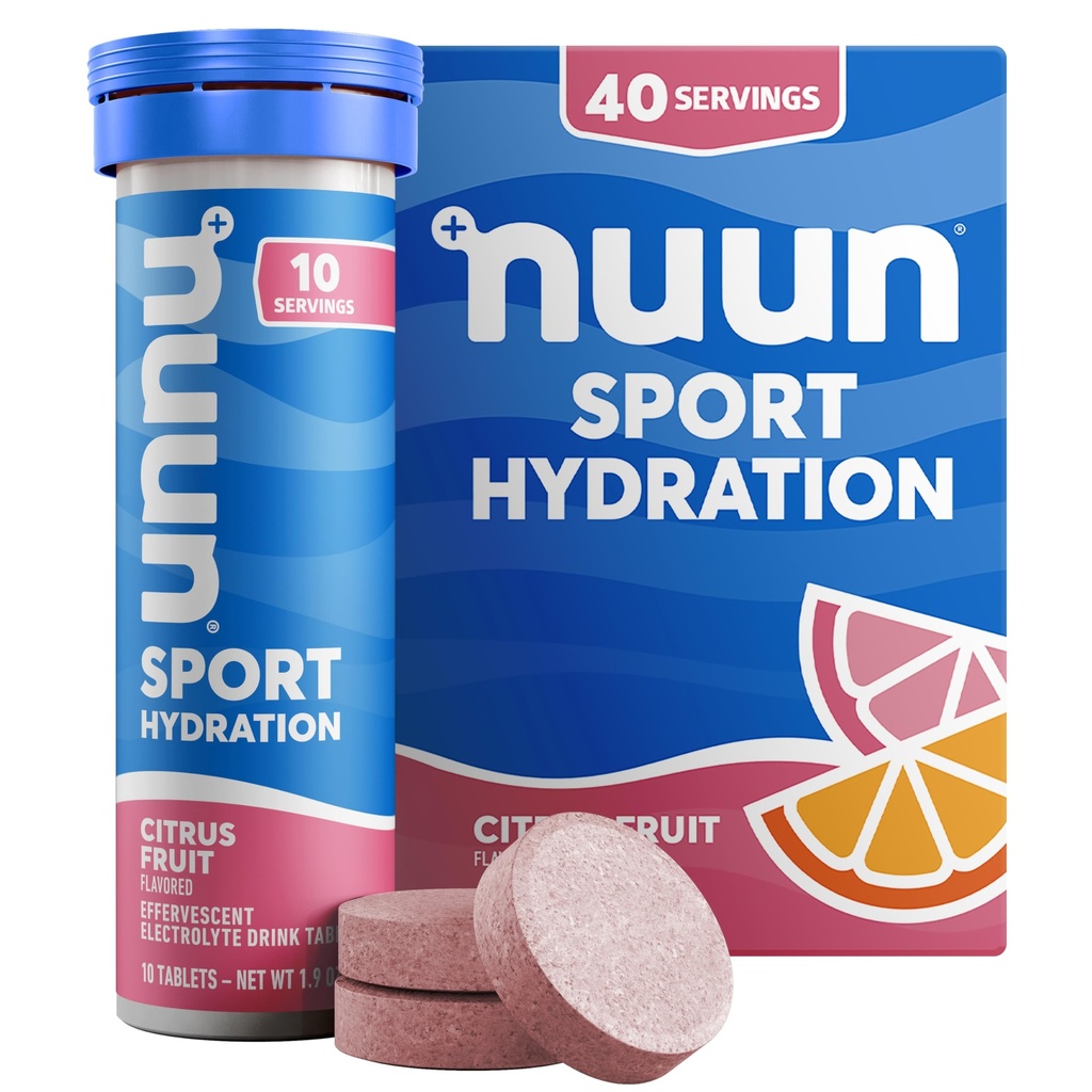 Nuun Sport Electrolyte Tablets with Magnesium, Calcium, Potassium, Chloride & Sodium, Gluten Free & Vegan, Citrus Fruit, 4 Pack (40 Servings Total)