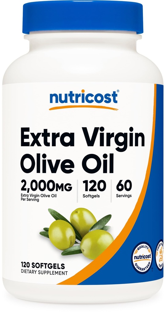 Nutricost Extra Virgin Olive Oil Supplement (2,000mg) 120 Softgels - Gluten-Free, GMO-Free, 60 Servings