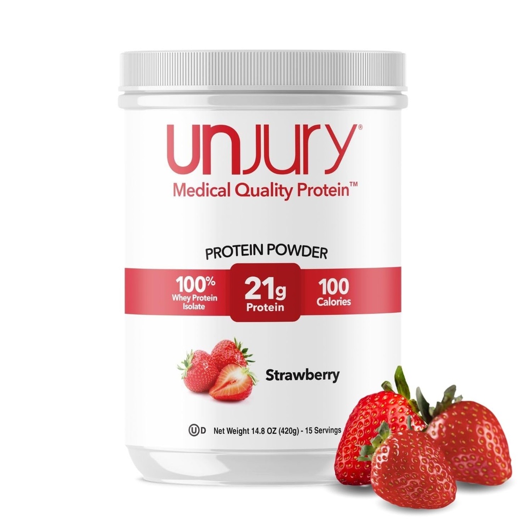Unjury Whey Protein Powder | Strawberry | 21g 100% Whey Isolate Protein Powder | Low Carb and Lactose Free | Gluten Free | Certified Kosher | 15 Servings