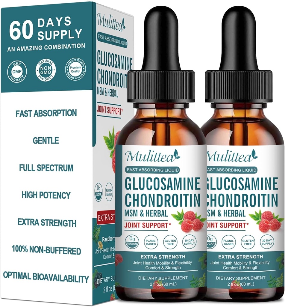 (2 Pack) Glucosamine Chondroitin MSM Liquid Drops - Extra Strength Joint Support Supplement with Elderberry, Boswelia, Bromelain, Hyaluronic Acid - Antioxidant Immune Support for Adults, Men & Women