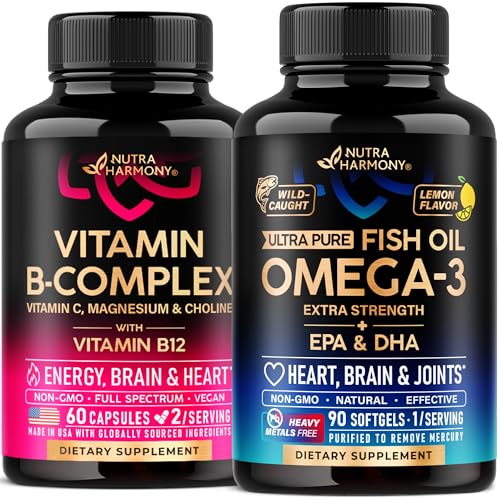 NUTRAHARMONY Vitamin B Complex Capsules & Omega 3 Fish Oil Softgels