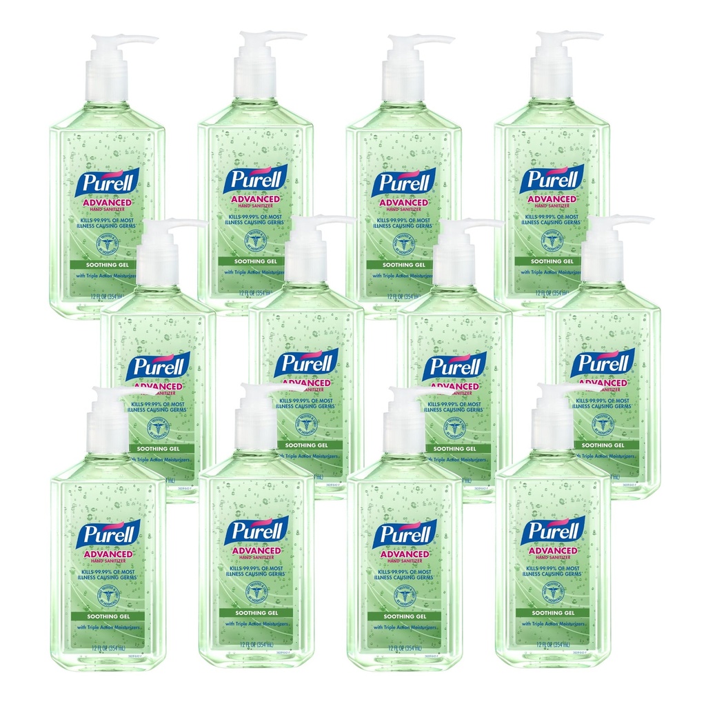 PURELL Advanced Hand Sanitizer Soothing Gel, Fresh Scent, 12 fl oz Pump Bottle (Pack of 12) - 3639-12