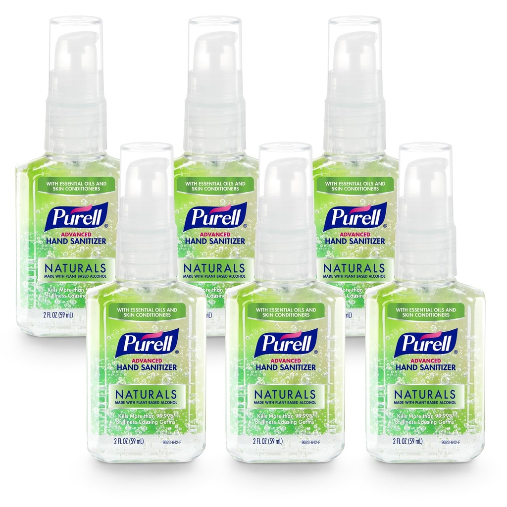 Purell Advanced Hand Sanitizer Naturals with Plant Based Alcohol, Citrus Scent, 2 Fl Oz Travel Size Pump Bottle (Pack of 6)- 9623-04-EC