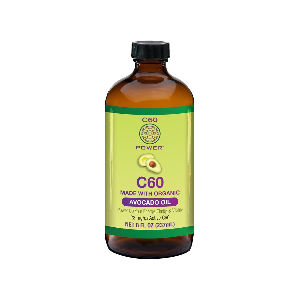 C60 Power C60 in Organic Avocado Oil - Natural Wellness & Antioxidant Support for Men & Women, 99.99% Pure Carbon Fullerenes, Promotes Energy, Mental Clarity, & Stamina - 8 fl oz Bottle