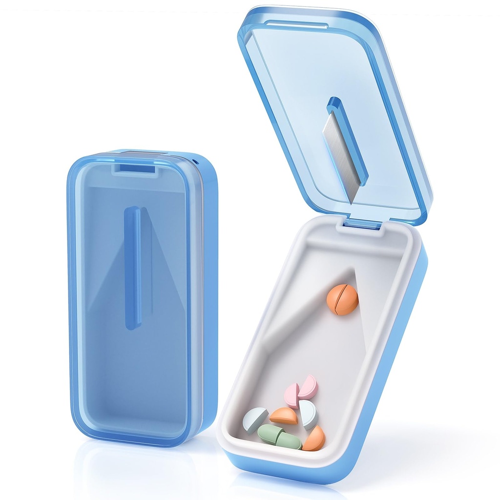 DEPAD Pill Cutter Splitter for Small and Tiny Pills, Pill Splitter with Removable Silicone Pad, Tablet Cutters for Small or Large Pills Professional with Sharp Blade (Blue)