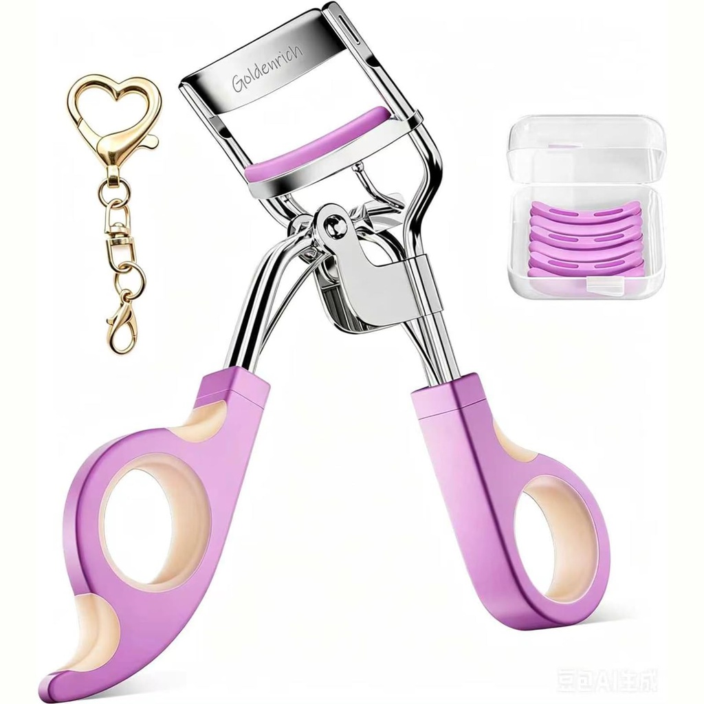 Eyelash Curler with 10 Boxed Replacement Pads & 1 Heart Keychain Charm, Ergonomic Lash Curler with Dual Extra Springs for Long-Lasting Curl, No Pinch No Pull, Ideal for Daily Makeup & Gifting
