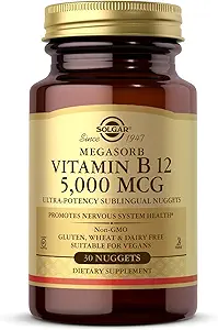 Solgar Megasorb Vitamin B12 5000 mcg - 30 Nuggets - Non-GMO, Vegan, Gluten Free, Dairy Free, Kosher - 30 Servings