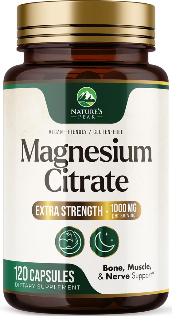 Magnesium Citrate Capsules - Max Absorption Magnesium Powder - Muscle, Bone, Nerve & Heart Health Support - Premium Formula is Powerful & Gentle for Women & Men - Bottled in USA - 120 Capsules