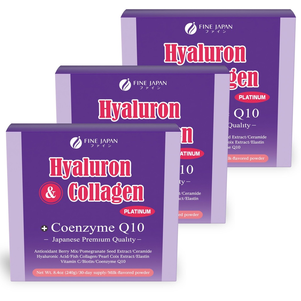 FINE JAPAN Collagen Peptides with Hyaluronic Acid, Ubiquinol&Elastin – Antioxidant-Rich Blend, Non-GMO 8.5 oz (240g) 30 Servings (Pack of 3)