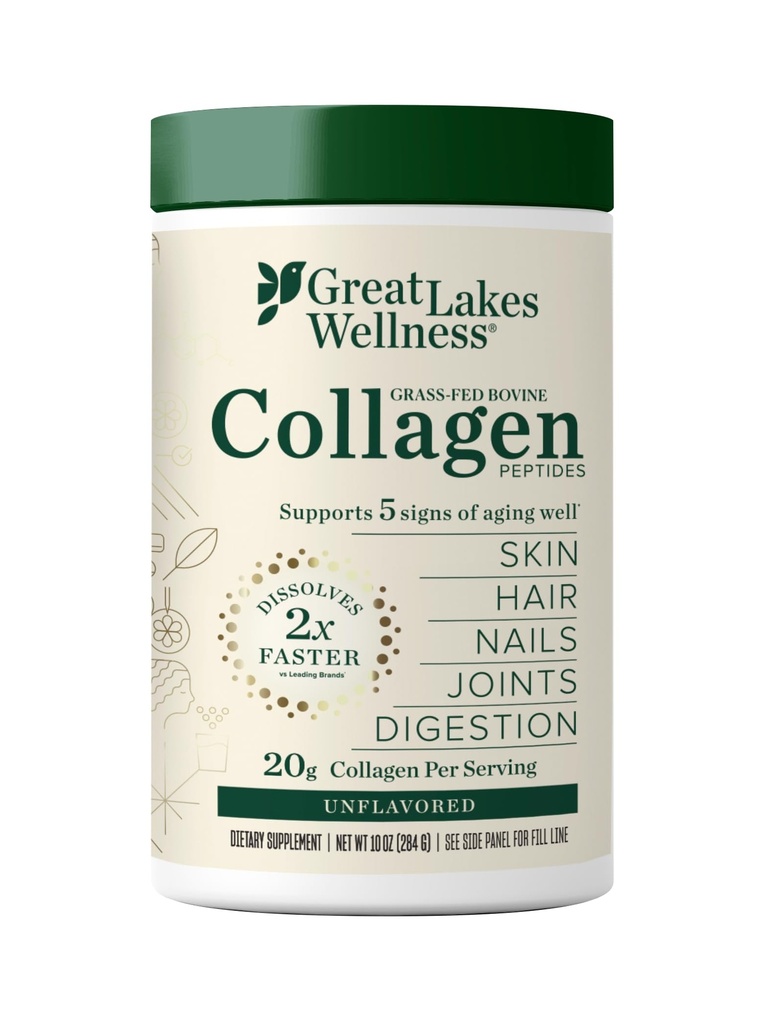 Great Lakes Wellness Collagen Peptides Powder – Supports Skin, Hair, Nails, Joints & Digestion – Hydrolyzed, Quick Dissolve, Non-GMO, Keto & Kosher – Pure Collagen Protein (10 oz, 14 Servings)