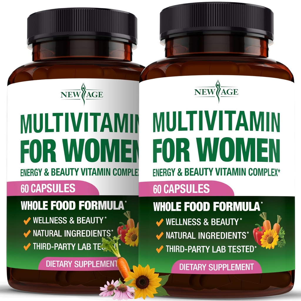 NEW AGE Multivitamin for Women - B-Complex, Whole Foods, Hair Support, Iron - All in1 Womens Multivitamin - Bioavailable & Gentle on Stomach - Made in USA - 120 Count