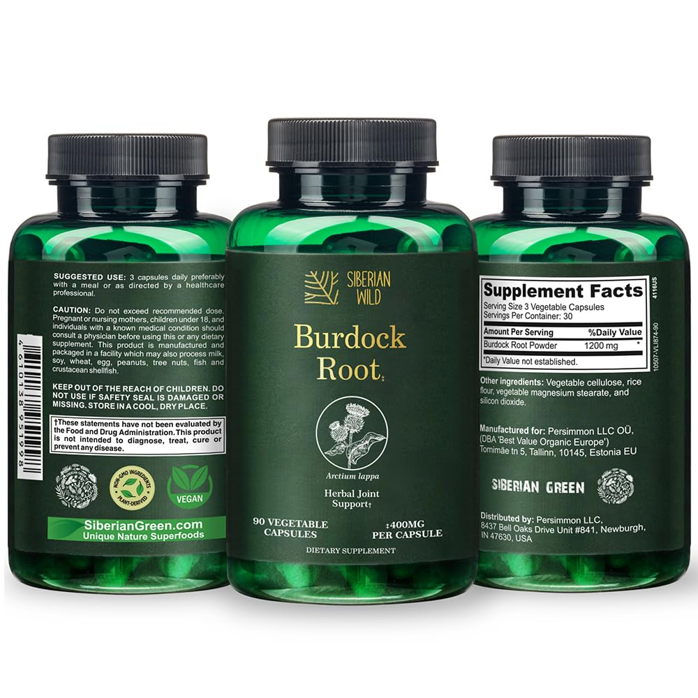 Burdock Root Supplement – 90-Count Vegan Burdock Root Capsules – 1200mg Extract for Support Skin and Nails – Siberian Botanical Ingredients