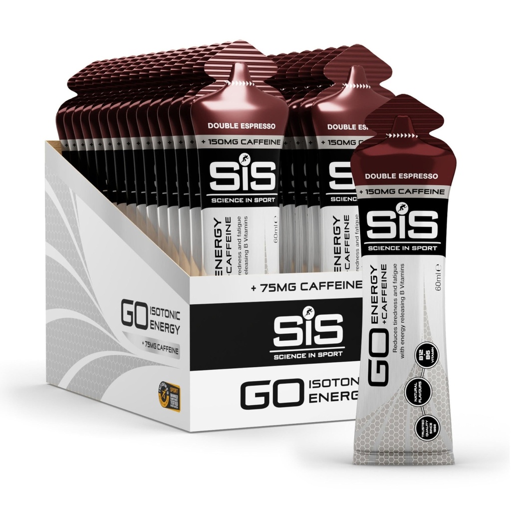 Science in Sport GO Energy + Caffeine Energy Gel for Elite Athletes - 22g Carbohydrates & 75mg Caffeine - Isotonic Formula - Sports Nutrition - Double Espresso Flavor - 30 Count