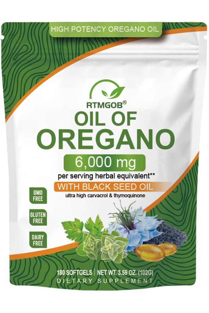 Oil of Oregano Softgels with Black Seed Oil Supplements,2 in 1 Oregano Supplement for Immune Health |Retains High Concentrated Carvacrol & Thymoquinone,Non-GMO-180 Softgels