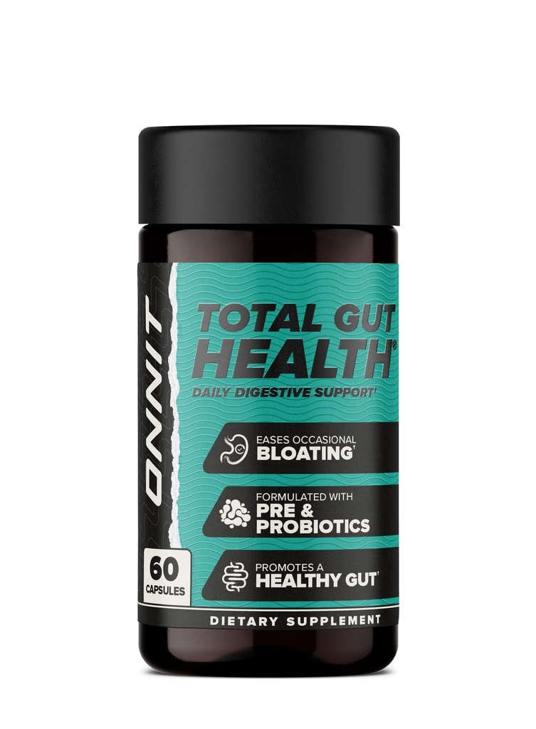 ONNIT Total Gut Health Daily Digestive Support, IGEN™ Non-GMO Tested Digestion Supplement for Women and Men with 7 Strains of Probiotics, Prebiotics, Enzymes and Betaine HCL, 60 Count
