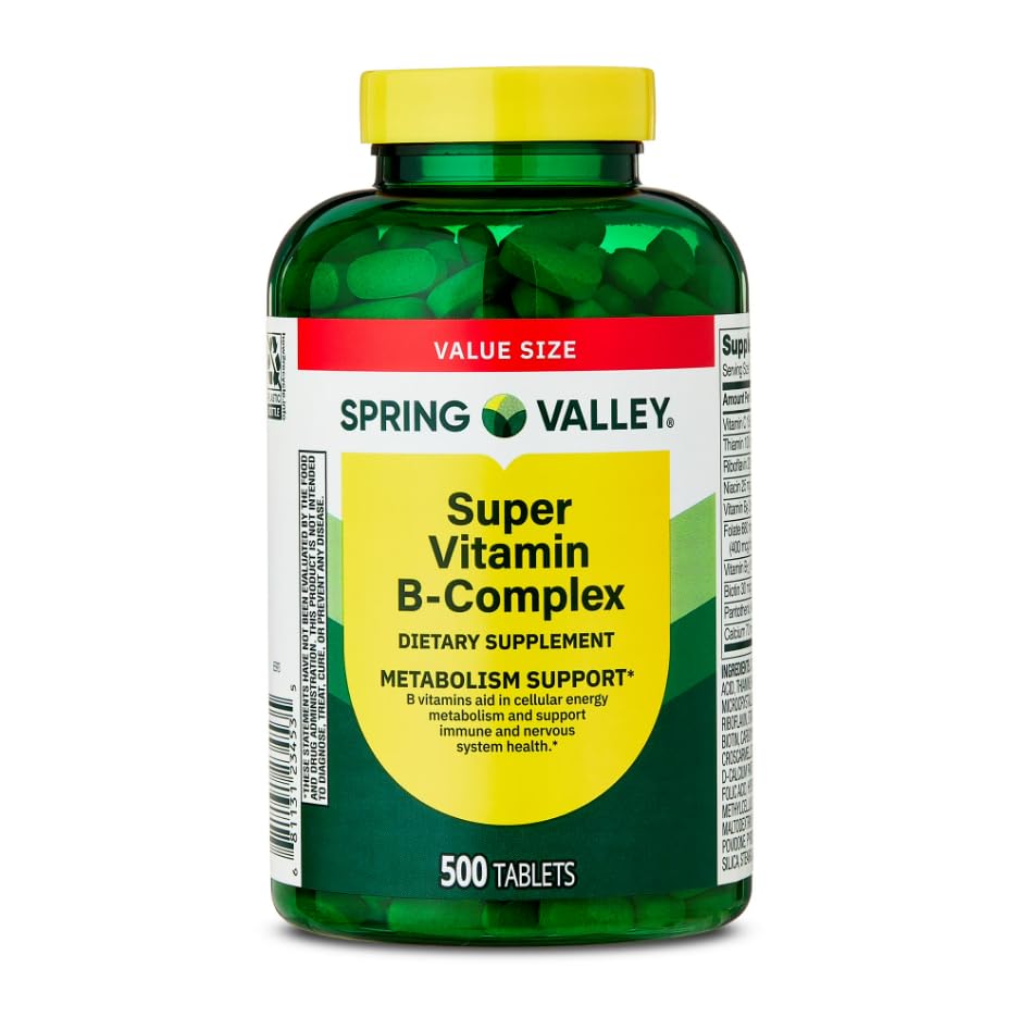 Super Vitamin B-Complex Dietary Supplement, Tablets for Metabolism Support, 500 Tablets + Dipaze Gift (Container)