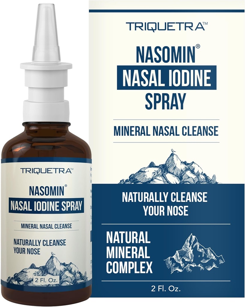 Nasomin® Iodine Nasal Spray – Cleanses & Refreshes Your Nasal Passages – Iodine & Fulvic Acid Blend – 150+ Uses Per Bottle – 100% Natural Mineral Formula – (2 oz. Bottle + Nasal Sprayer)