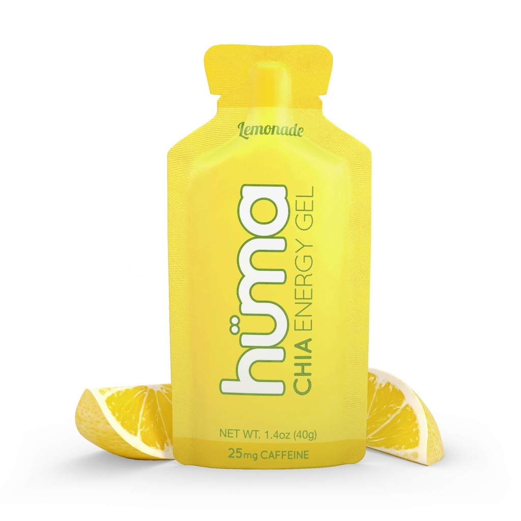 Huma Chia Energy Gel, Lemonade, 24 Gels, 25mg Caffeine | Real Food, Stomach Friendly Energy Gels