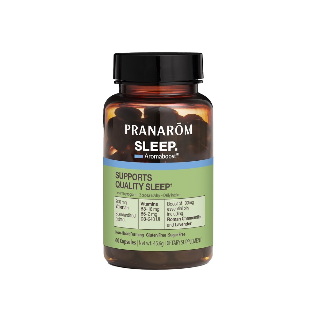 Pranarom - Aromaboost Sleep Herbal Supplement - Promotes Quality Sleep, Rapid Sleep - Valerian Extract, Vitamins B3, B6 & D3, Essential Oils - 60 Count