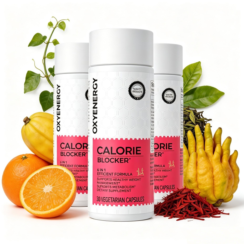 OxyEnergy Calorie Blocker 6-in-1 Natural Weight Loss Supplement for Women | Boosts Metabolism, Suppresses Fat Synthesis & Appetite ，Daily Supplement with Garcinia Cambogia, Bergamot, 90 Capsules