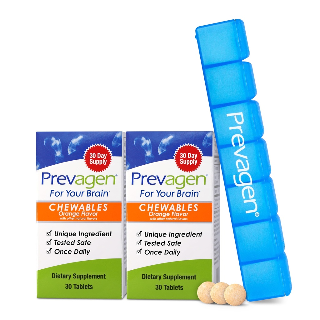 Prevagen Regular Strength Orange Chewables - 60 Tablets (2 Month Supply) | Formulated for Your Brain | 10mg of Apoaequorin Plus Vitamin D3 with 7-Day Pill Minder