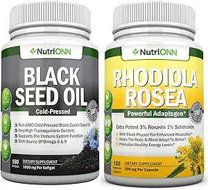 Black Seed Oil Softgels & Rhodiola Rosea Capsules - Targeted Vitality and Immunity Boost