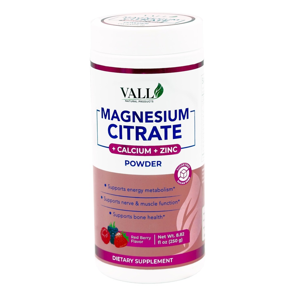 Magnesium Citrate - Powder, Red Berry Flavor, 8.8 oz (250 g) - Supports Energy Production, Bone & Digestive Health - Sugar-Free, Suitable for Ages 10+