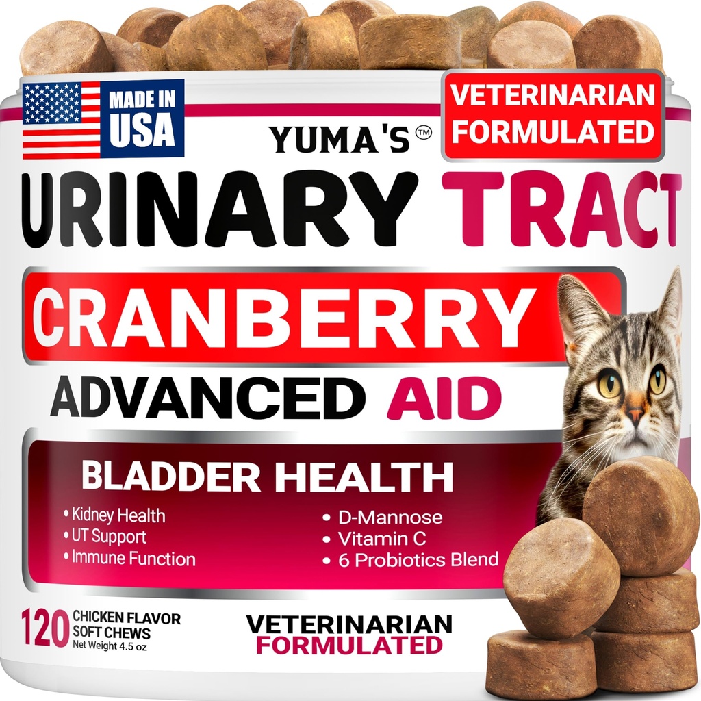 Cat Urinary Tract Health - Cranberry Supplement for Cats - Promotes Healthy Digestion & Normal Bladder Function - Probiotics - Vitamins and Food Supplements - Immune & Multivitamin Support Chews