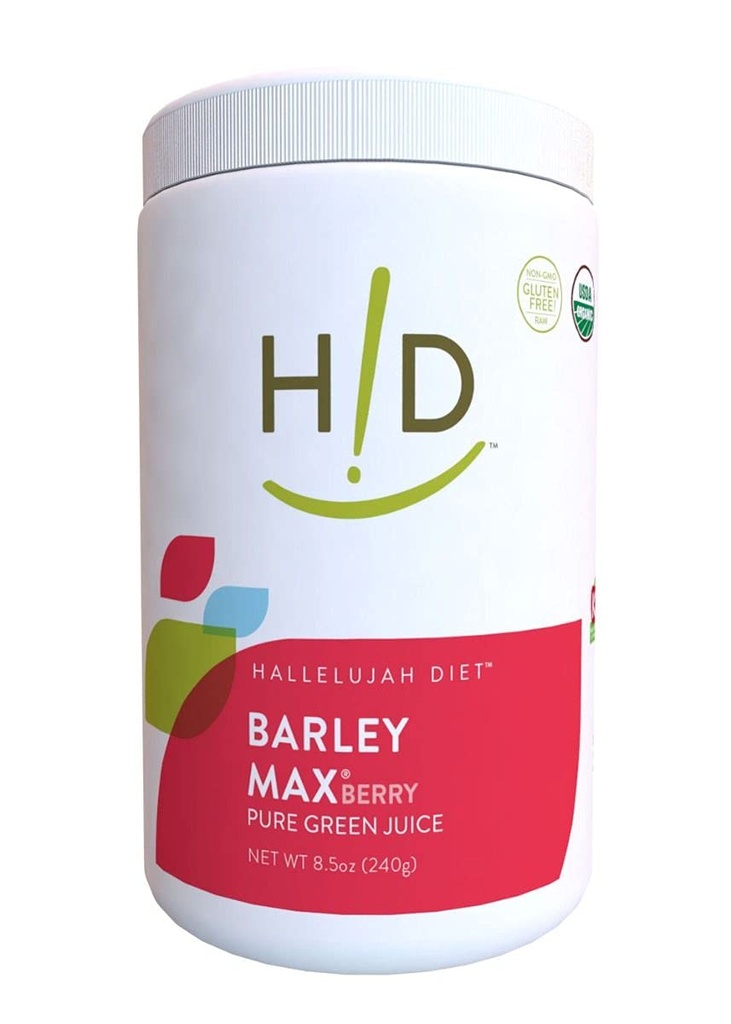 Hallelujah Diet Organic BarleyMax - Barley and Alfalfa Green Juice Powder, Berry Flavor, 8.5 Ounces, 60 Day Supply, USDA Certified Organic, Non GMO, Vegan, Gluten Free