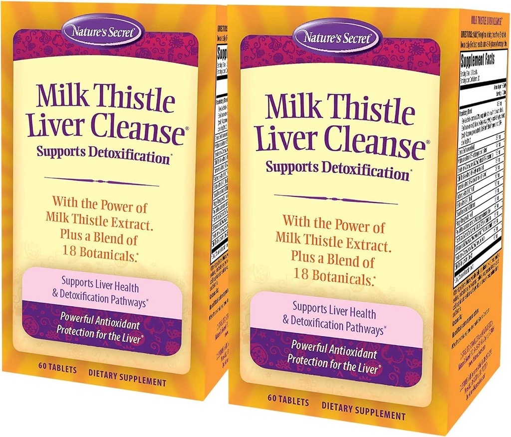 Nature's Secret Milk Thistle Liver Cleanse - Supports Healthy Liver Function & Detoxification -18 Botanical Blend Turmeric, Dandelion, Beet, & Artichoke - Natural Powerful Antioxidant (Pack of 2)