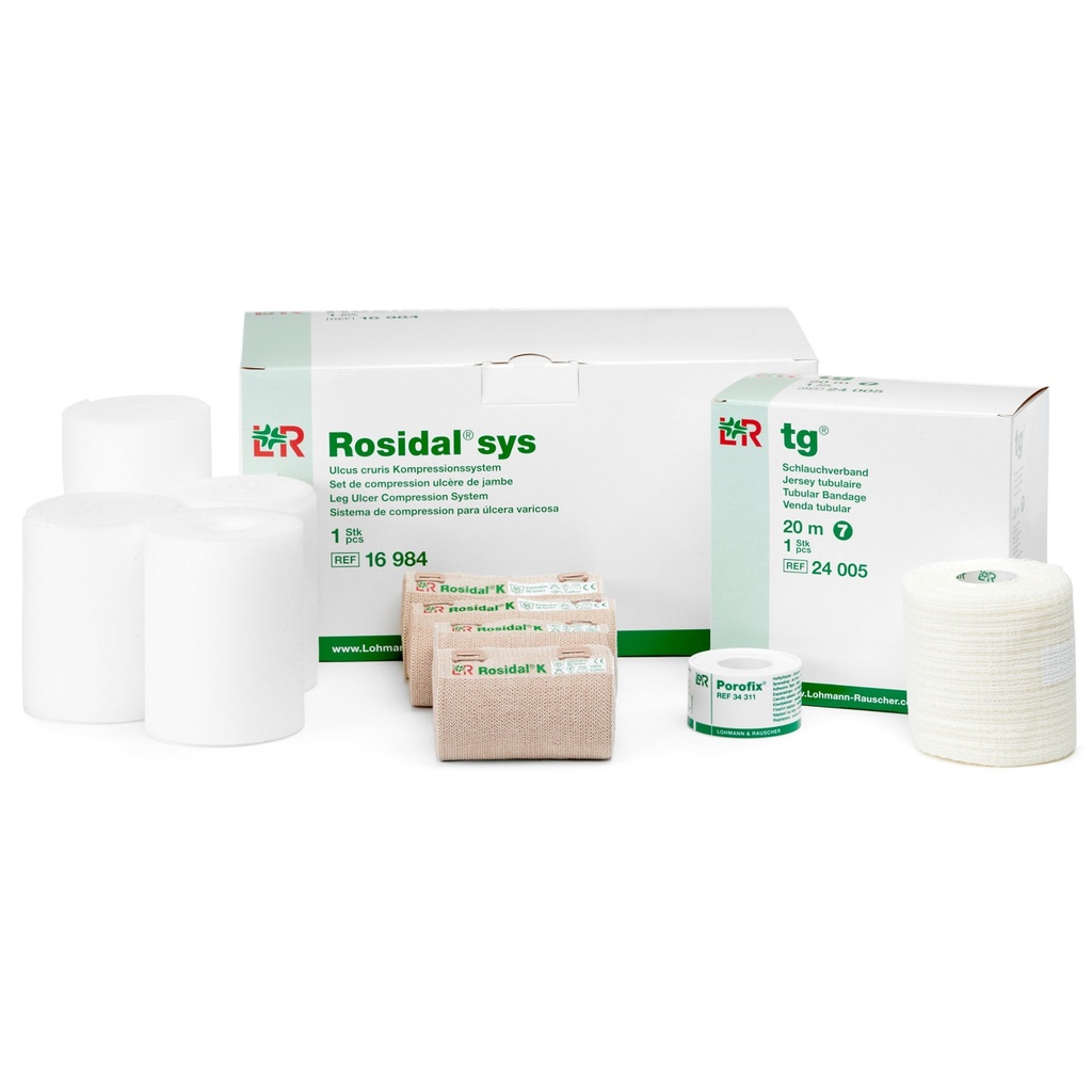 Lohmann & Rauscher Rosidal Sys Short Stretch Compression System, Full Bandaging Kit for Venous Ulcer Wrapping, Washable Compression Bandages Set