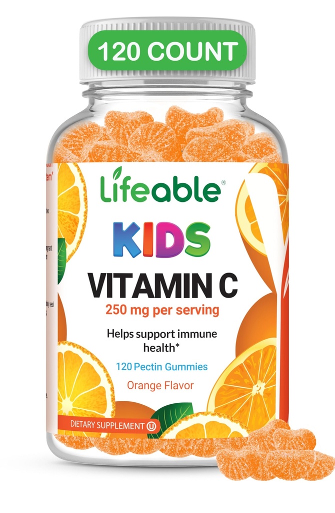 DOCTOR'S FINEST Vitamin C Gummies for Kids - Vegan, GMO Free & Gluten Free - Great Tasting Orange Flavor Pectin Chews - Kids Dietary Supplement - 250 mg of Vitamin C - 120 Jellies [60 Doses]