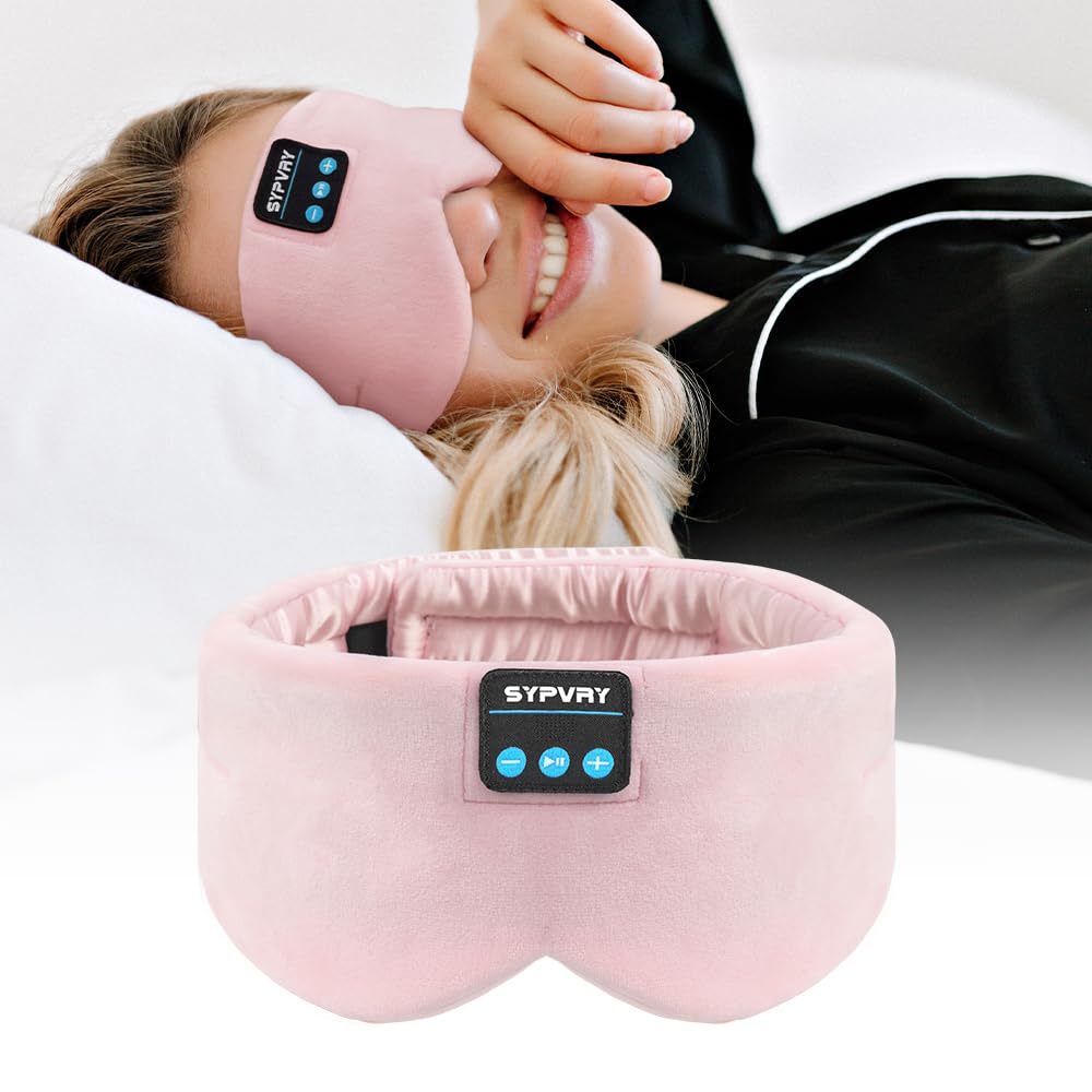 Sleep Mask Bluetooth 5.4 Headphones Soft Wireless Headband Eye Mask Blackout with Microphone (Pink)