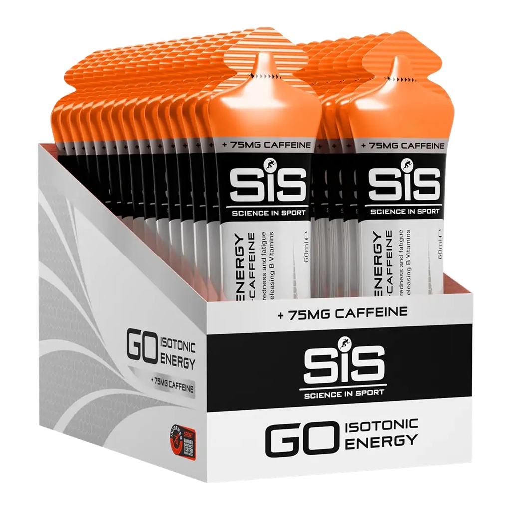 Science in Sport GO Energy + Caffeine Energy Gel for Elite Athletes - 22g Carbohydrates & 75mg Caffeine - Isotonic Formula - Sports Nutrition - Orange Flavor - 30 Count