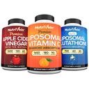 Nutrivein Premium Liposomal Glutathione, Apple Cider Vinegar Capsules, & Vitamin C Supplement Bundle: Vitamin C, ACV Capsules, & Glutathione Supplement Bundle for Cellular Defense & Detox