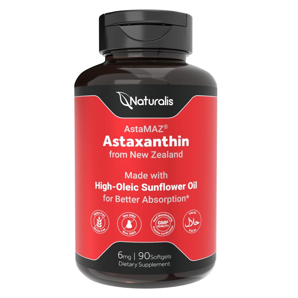 Naturalis New Zealand Astaxanthin 6mg | 90 Mini Softgels, 3-Month Supply | Small, easy-to-swallow Astaxanthin softgels featuring New Zealand-grown algae and powerful antioxidant support.*