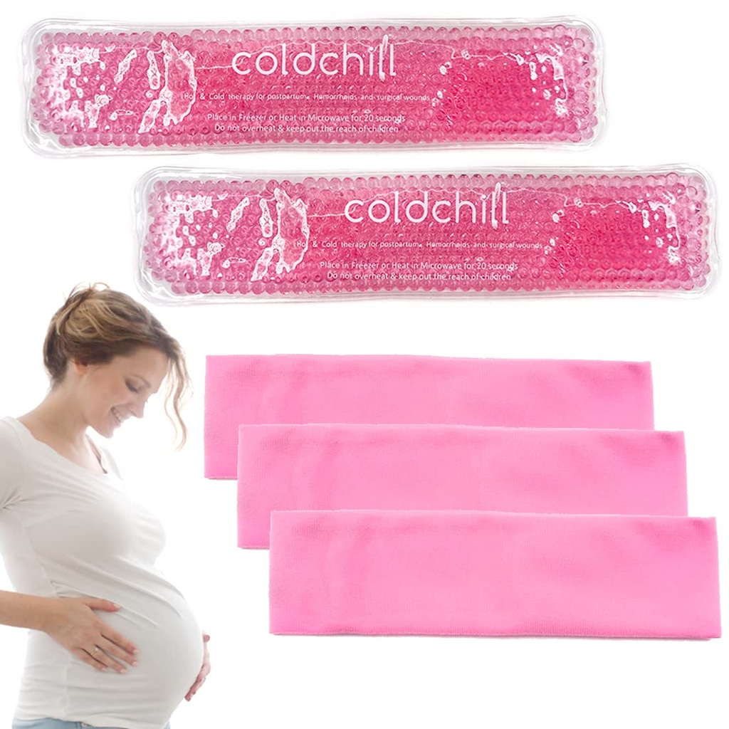 Reusable Perineal Ice Packs for Postpartum & Hemorrhoid Pain Relief, Hot & Cold Pack for Women After Pregnancy, 2 Ice Pack and 3 Cover. (Pink)