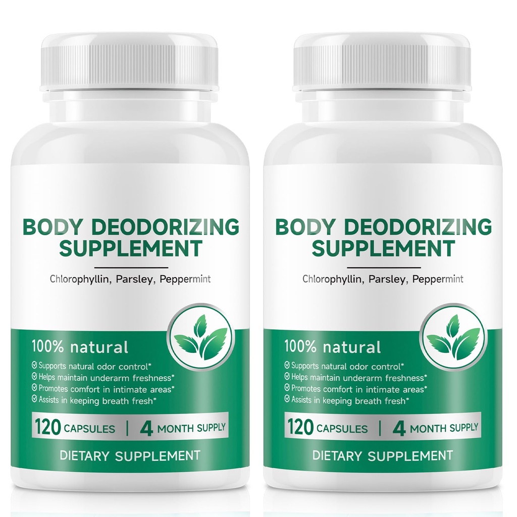 2Pack Chlorophyll Capsules | Internal Body Deodorant Supplement for Men & Women | Natural Odor Control for for Body Odor, Fresh Breath,Immune Support,Vegan(120 Caps)