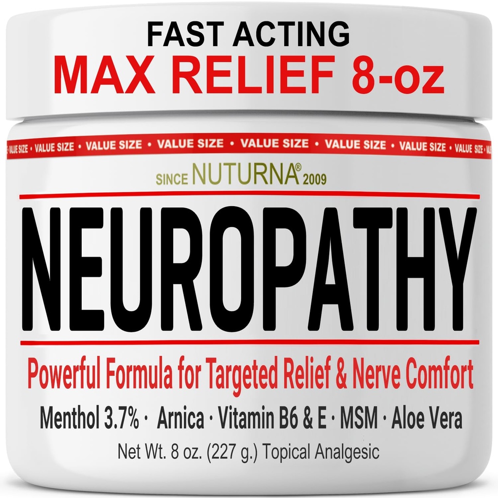 Neuropathy Nerve Cream - Fast Acting for Feet Hands Legs Toes - Ultra Strength Menthol, Arnica, Aloe Vera, MSM, Natural Soothing Nerve Comfort - Extra Large 8 oz
