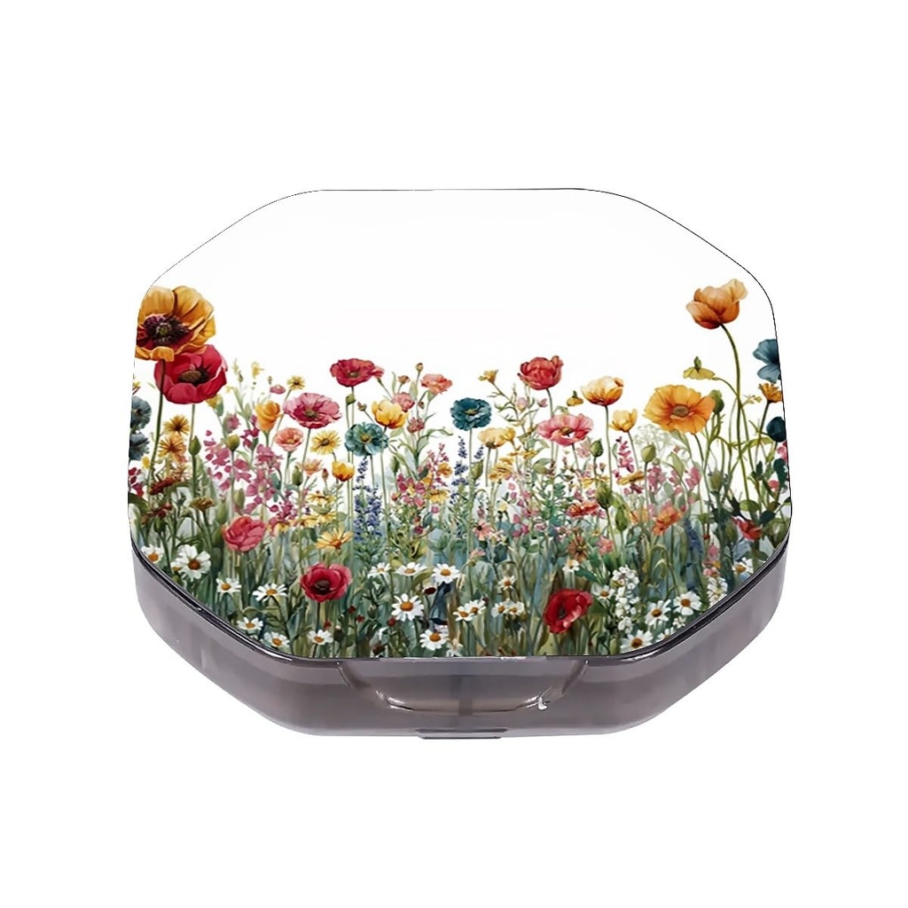 This Portable Watercolor Wildflower Pattern 4-Compartment Pillbox Can Be Placed in A Pocket Or Wallet to Store Vitamins, Medicines Fish Oil Health Supplements Other Medications.